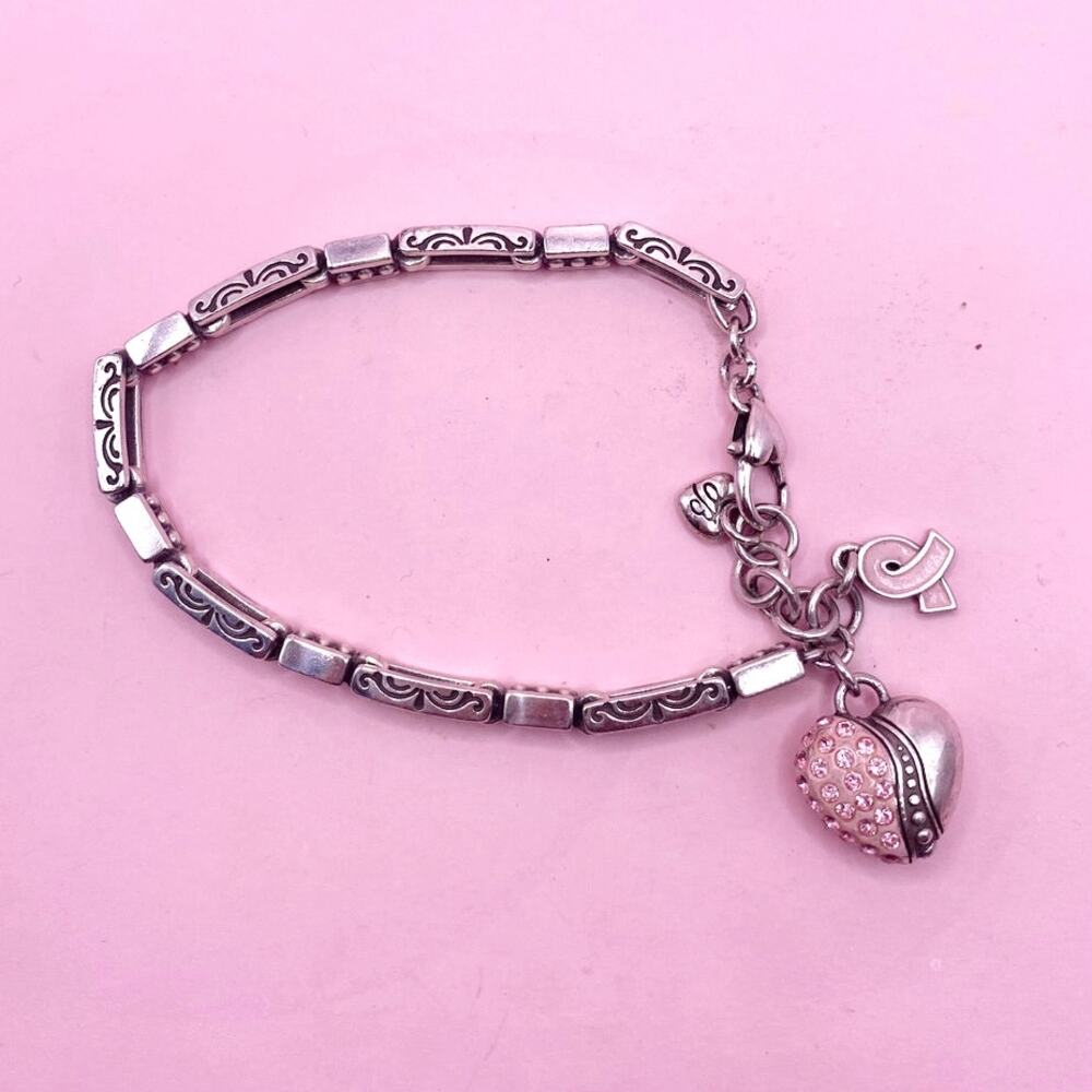 Brighton Vintage Cancer Survivor Bracelet with Pink Bow and Crystals Heart